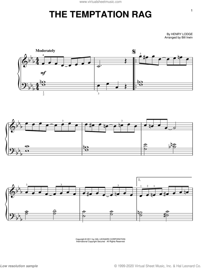 The Temptation Rag sheet music for piano solo by Henry Lodge, easy skill level