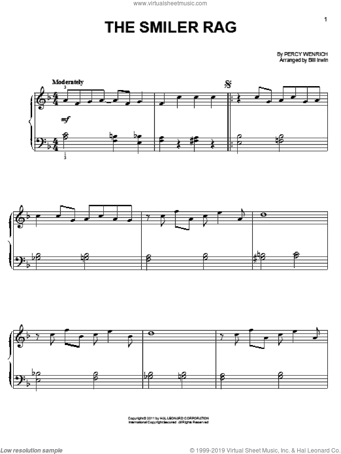 The Smiler Rag sheet music for piano solo by Percy Wenrich, easy skill level
