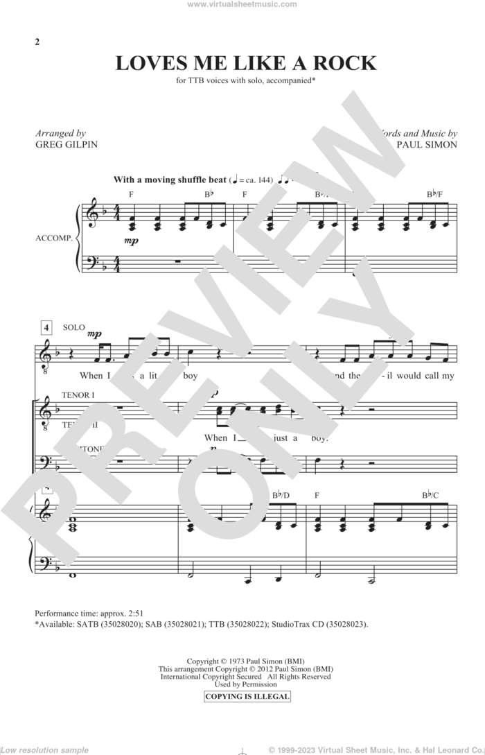 Loves Me Like A Rock (arr. Greg Gilpin) sheet music for choir (TTBB: tenor, bass) by Paul Simon and Greg Gilpin, intermediate skill level