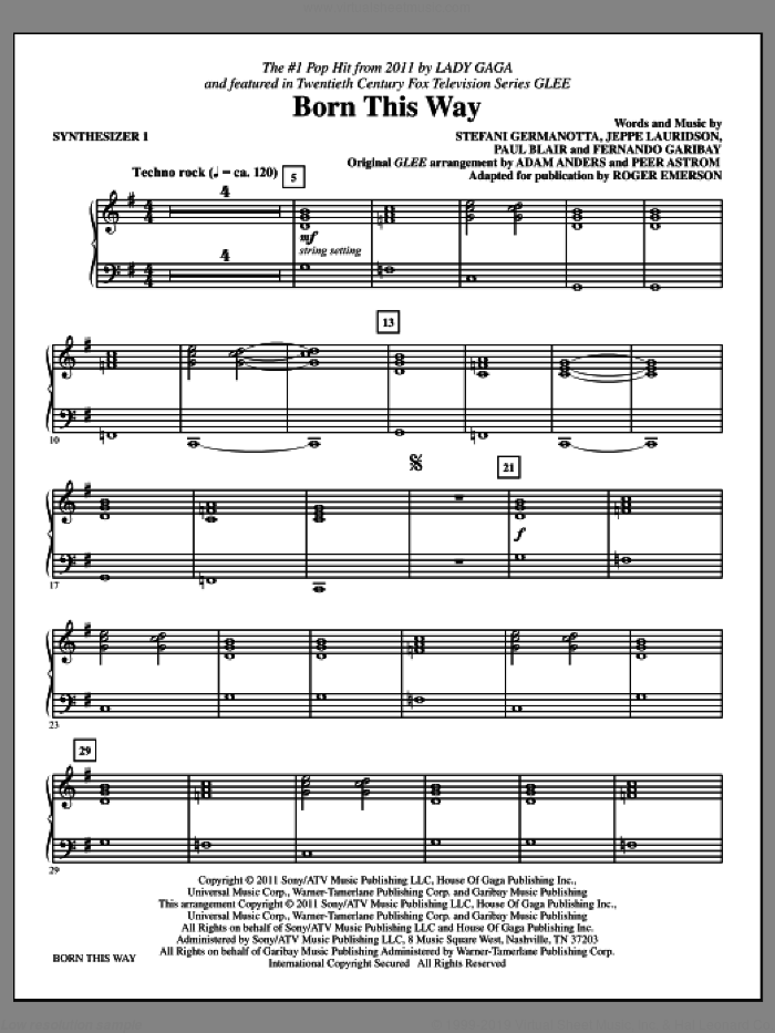 Born This Way (complete set of parts) sheet music for orchestra/band (Rhythm) by Lady Gaga, Fernando Garibay, Jeppe Laursen, Paul Blair, Adam Anders, Glee Cast, Miscellaneous, Roger Emerson and Tim Davis, intermediate skill level