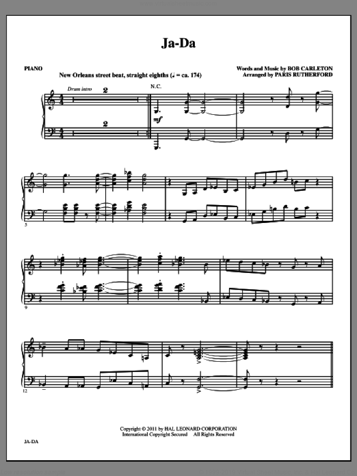 Ja-Da (complete set of parts) sheet music for orchestra/band (Rhythm) by Paris Rutherford and Bob Carleton, intermediate skill level