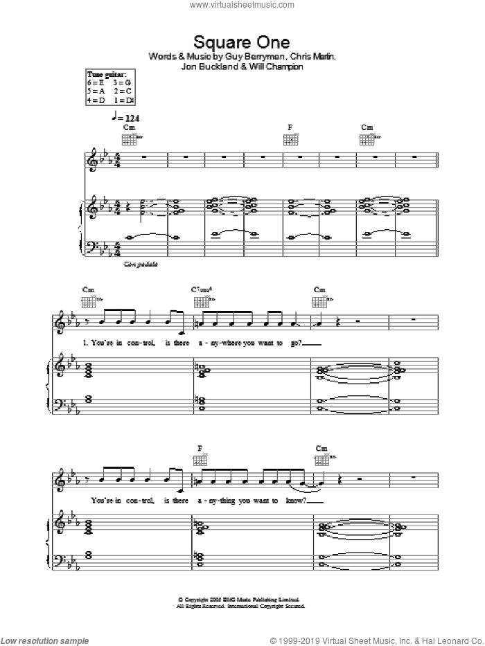 Square One sheet music for voice, piano or guitar by Coldplay, Chris Martin, Guy Berryman, Jon Buckland and Will Champion, intermediate skill level