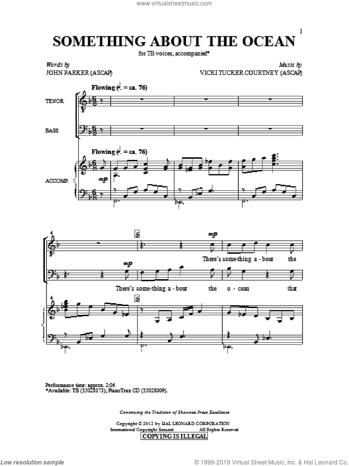 Something About The Ocean sheet music for choir (TB: tenor, bass) by Vicki Tucker Courtney and John Parker, intermediate skill level