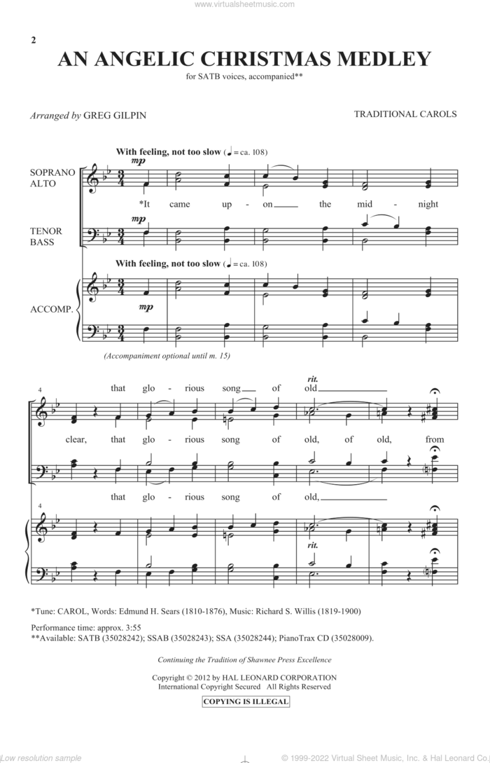 An Angelic Christmas Medley sheet music for choir (SATB: soprano, alto, tenor, bass) by Greg Gilpin and Miscellaneous, intermediate skill level