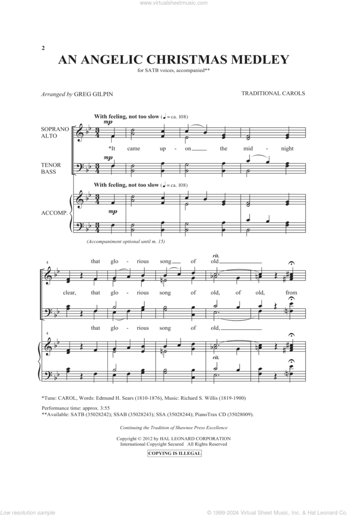 An Angelic Christmas Medley sheet music for choir (SATB: soprano, alto, tenor, bass) by Greg Gilpin and Miscellaneous, intermediate skill level