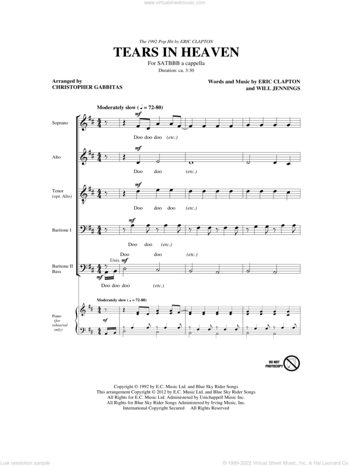 Tears In Heaven (arr. Christopher Gabbitas) sheet music for choir (SATB: soprano, alto, tenor, bass) by Eric Clapton, Will Jennings and Christopher Gabbitas, intermediate skill level
