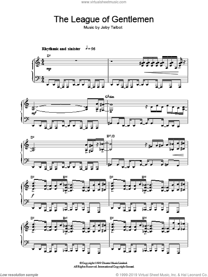 The League Of Gentlemen sheet music for piano solo by Joby Talbot, intermediate skill level