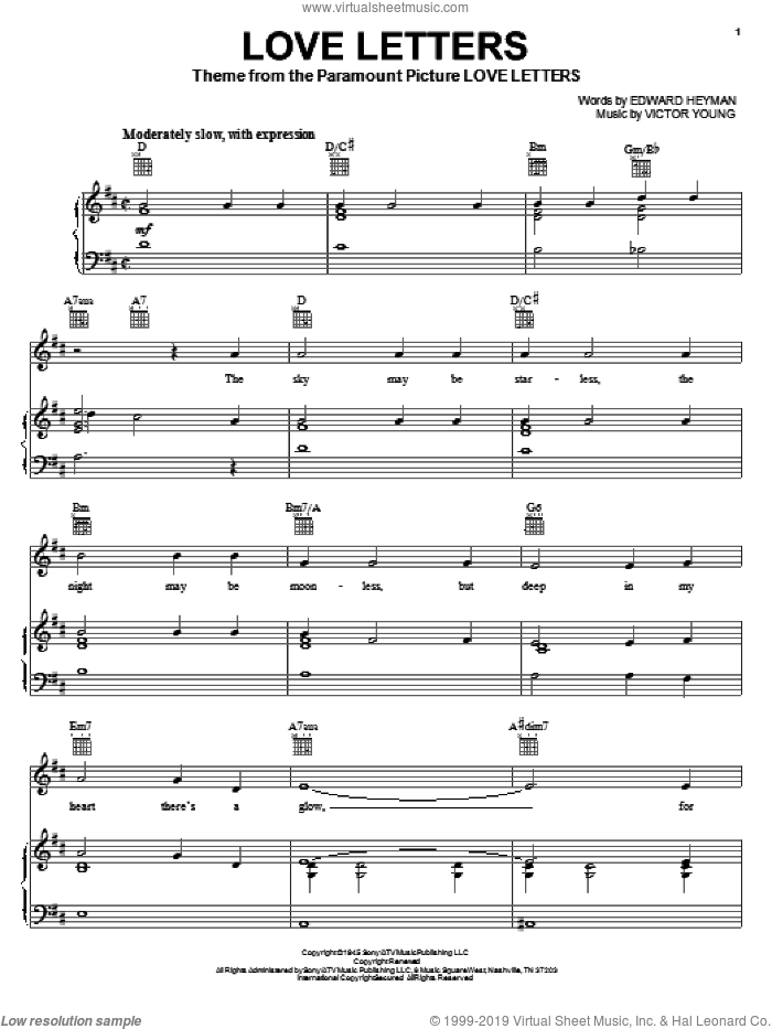 Love Letters sheet music for voice, piano or guitar by Diana Krall, Elvis Presley, Edward Heyman and Victor Young, intermediate skill level