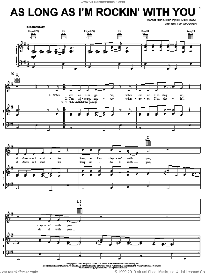 As Long As I'm Rockin' With You sheet music for voice, piano or guitar by John Conlee, Bruce Channel and Kieran Kane, intermediate skill level