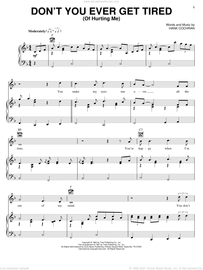 Don't You Ever Get Tired (Of Hurting Me) sheet music for voice, piano or guitar by Willie Nelson, George Jones, Ray Price, Ronnie Milsap and Hank Cochran, intermediate skill level