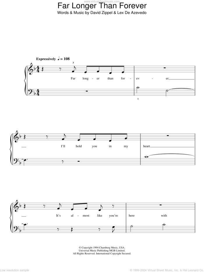 Far Longer Than Forever sheet music for piano solo by David Zippel and Lex De Azevedo, easy skill level