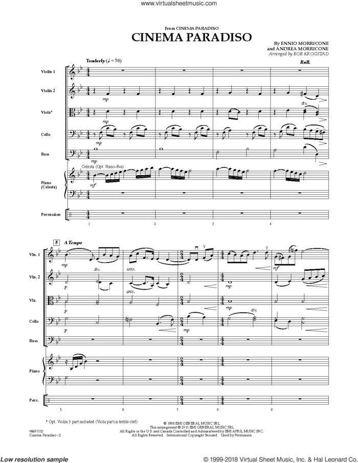 Cinema Paradiso (COMPLETE) sheet music for orchestra by Ennio Morricone, Andrea Morricone and Bob Krogstad, intermediate skill level