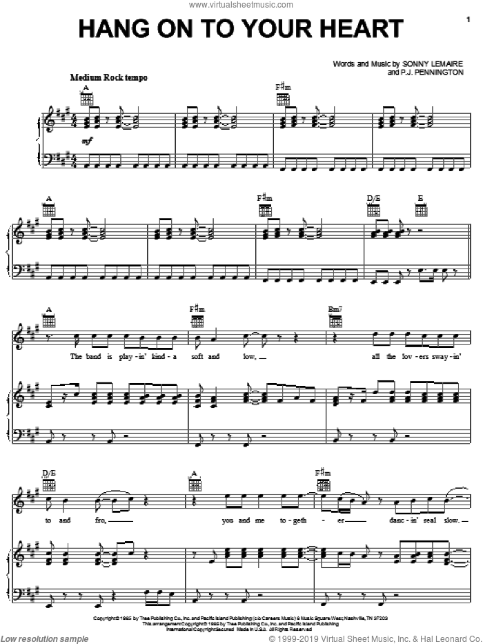 Hang On To Your Heart sheet music for voice, piano or guitar by Exile, J.P. Pennington and Sonny LeMaire, intermediate skill level