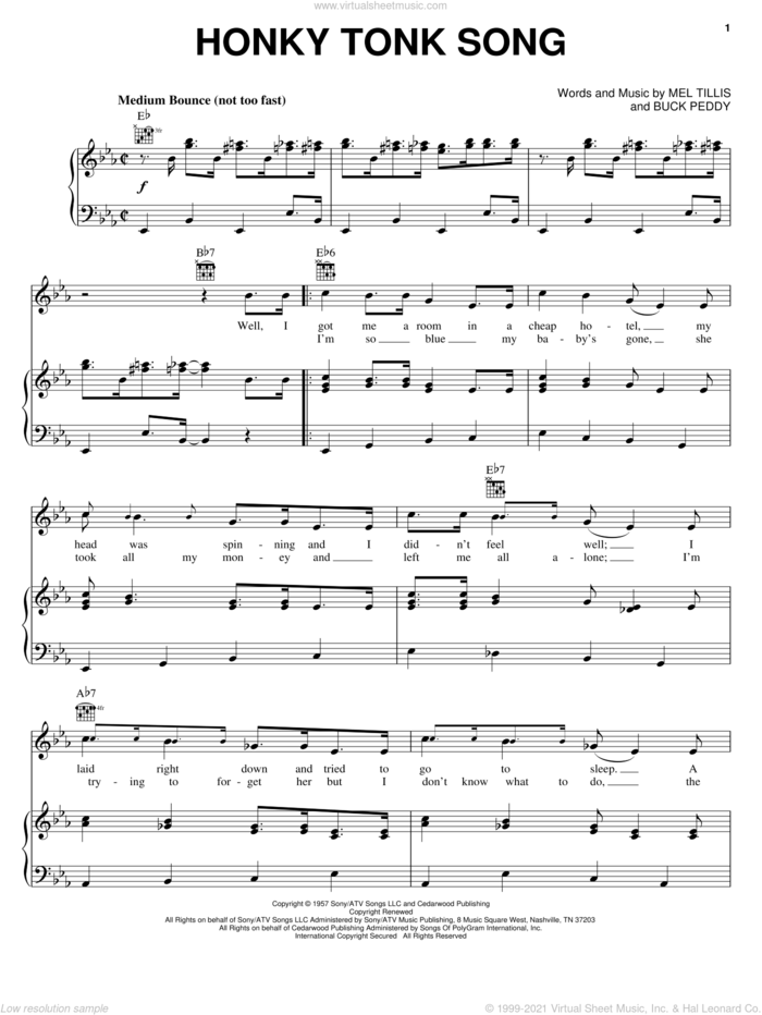 Honky Tonk Song sheet music for voice, piano or guitar by BR549, BR5-49, George Jones, Webb Pierce, Buck Peddy and Mel Tillis, intermediate skill level