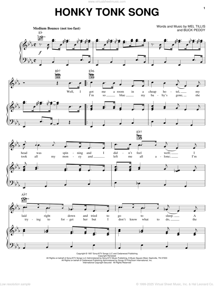 Honky Tonk Song sheet music for voice, piano or guitar by BR549, BR5-49, George Jones, Webb Pierce, Buck Peddy and Mel Tillis, intermediate skill level