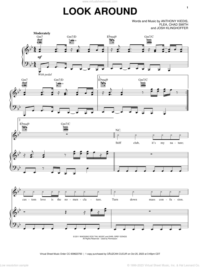 Look Around sheet music for voice, piano or guitar by Red Hot Chili Peppers, Anthony Kiedis, Chad Smith, Flea and Josh Klinghoffer, intermediate skill level