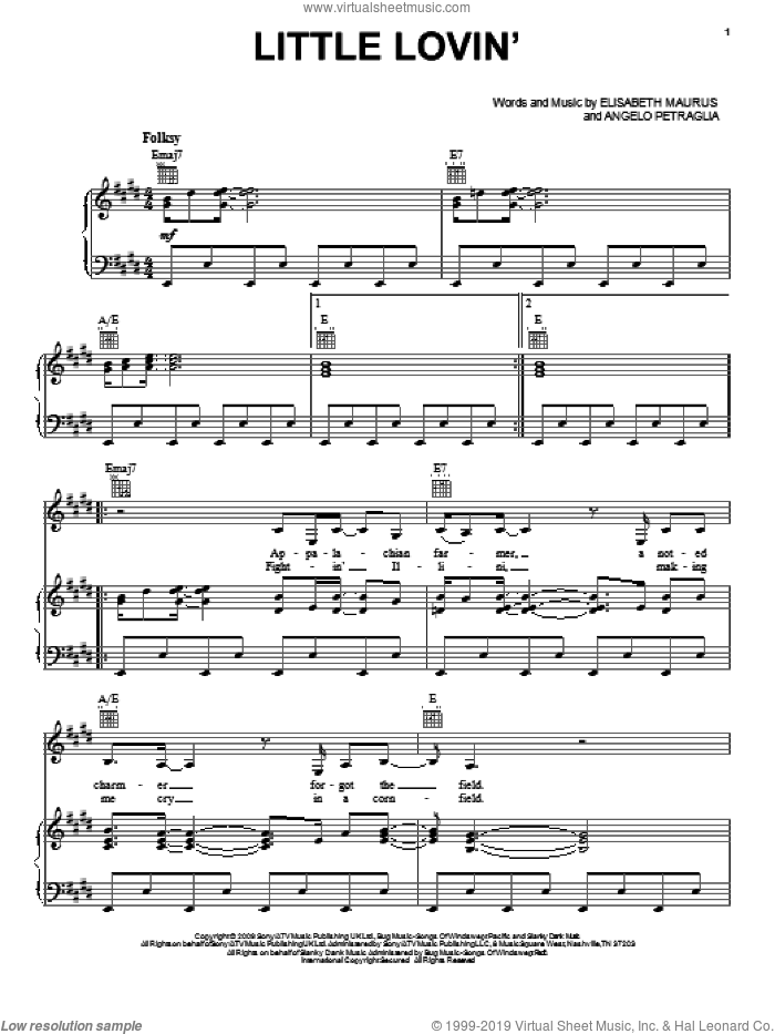 Little Lovin' sheet music for voice, piano or guitar by Lissie, Footloose (2011 Movie), Angelo Petraglia and Elisabeth Maurus, intermediate skill level