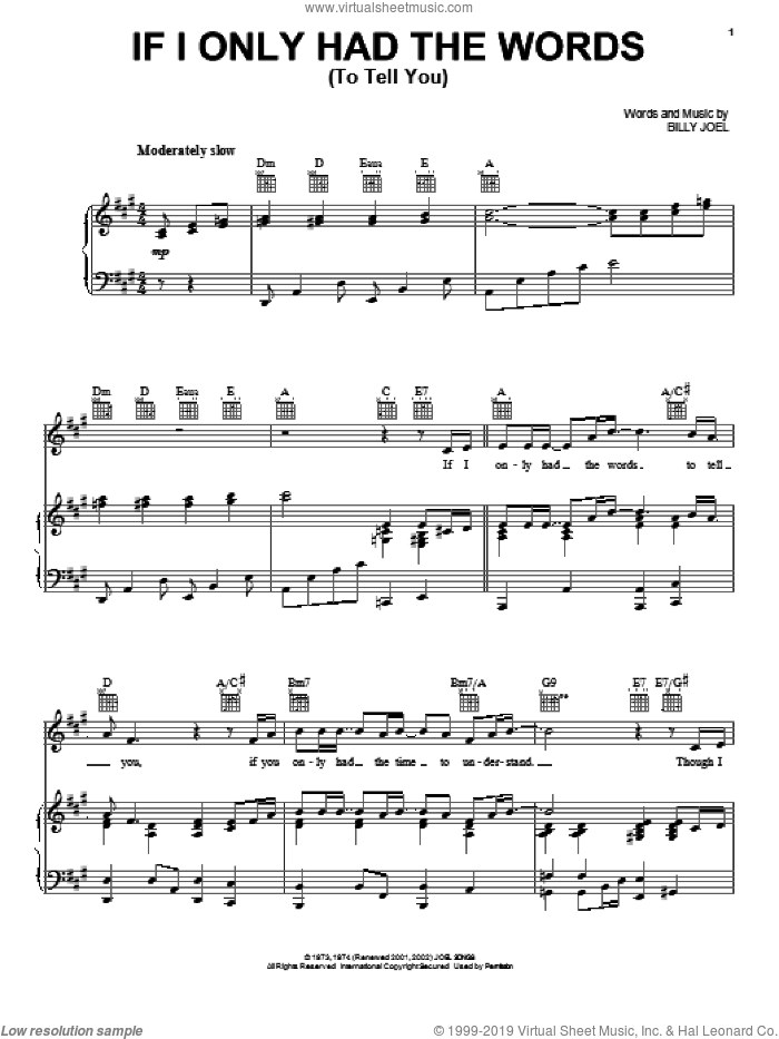If I Only Had The Words (To Tell You) sheet music for voice, piano or guitar by Billy Joel and David Rosenthal, intermediate skill level