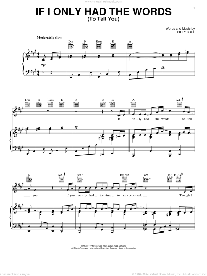 If I Only Had The Words (To Tell You) sheet music for voice, piano or guitar by Billy Joel and David Rosenthal, intermediate skill level