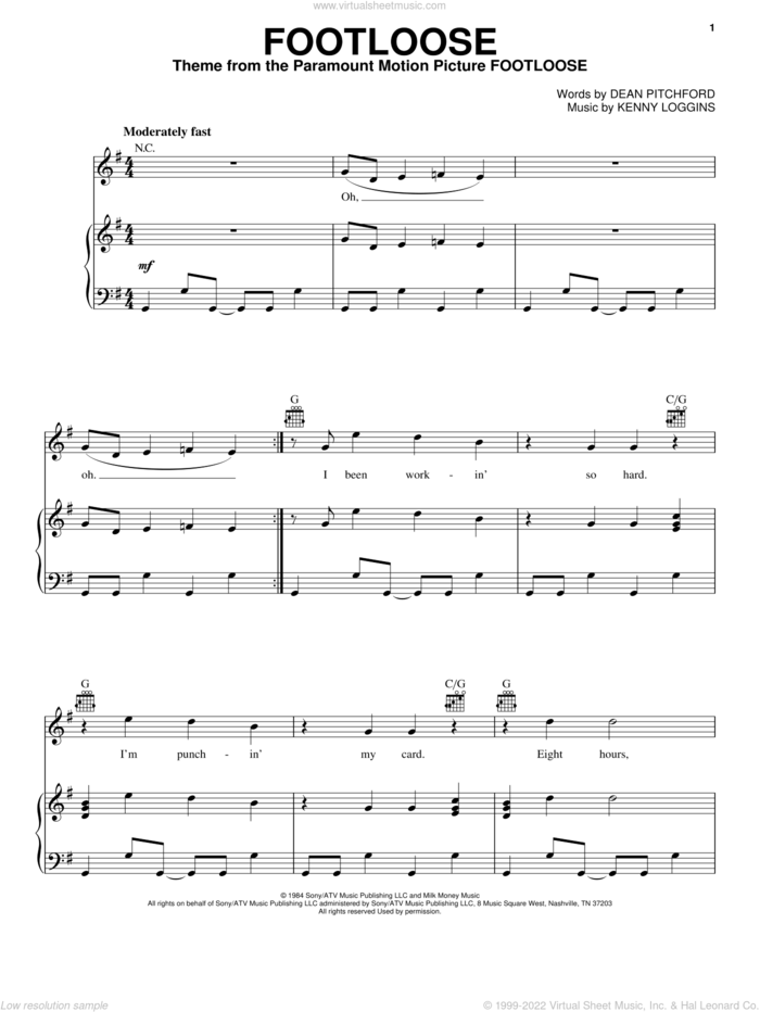 Footloose sheet music for voice, piano or guitar by Blake Shelton, Footloose (2011 Movie), Dean Pitchford and Kenny Loggins, intermediate skill level