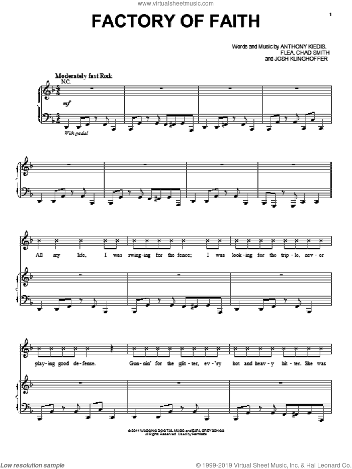 Factory Of Faith sheet music for voice, piano or guitar by Red Hot Chili Peppers, Anthony Kiedis, Chad Smith, Flea and Josh Klinghoffer, intermediate skill level