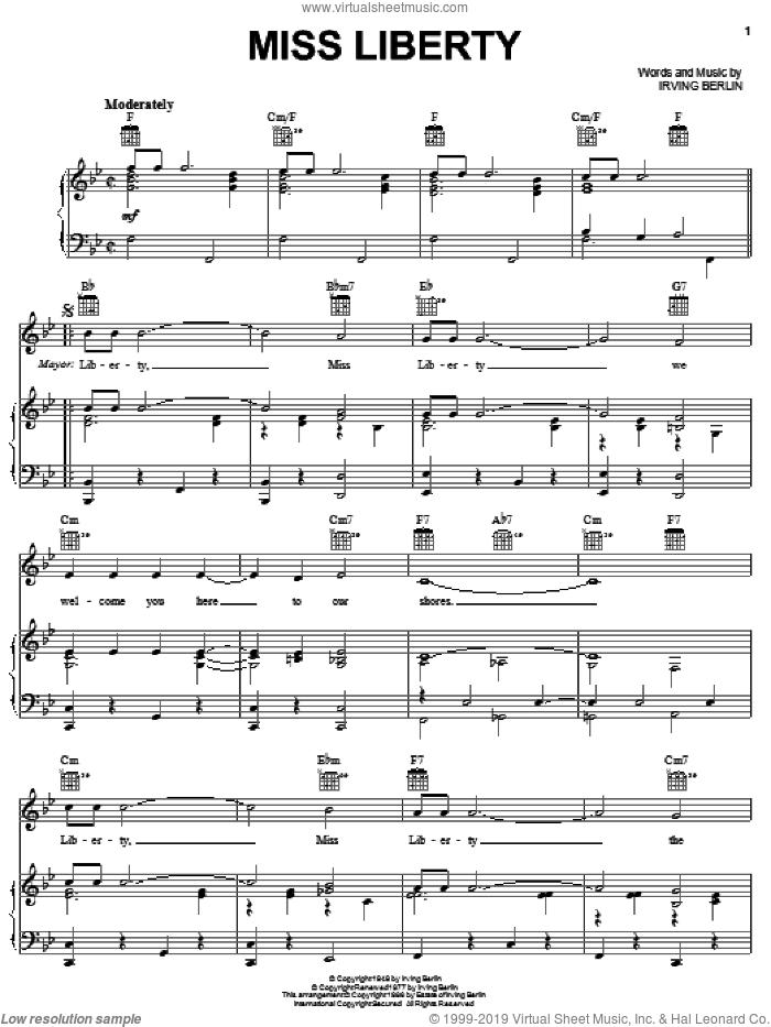 Miss Liberty sheet music for voice, piano or guitar by Irving Berlin, intermediate skill level