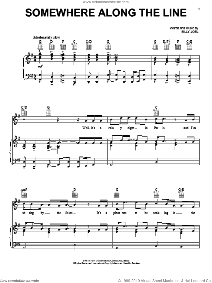 Somewhere Along The Line sheet music for voice, piano or guitar by Billy Joel and David Rosenthal, intermediate skill level