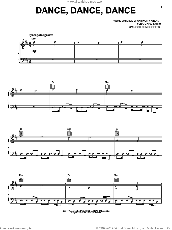 Dance, Dance, Dance sheet music for voice, piano or guitar by Red Hot Chili Peppers, Anthony Kiedis, Chad Smith, Flea and Josh Klinghoffer, intermediate skill level
