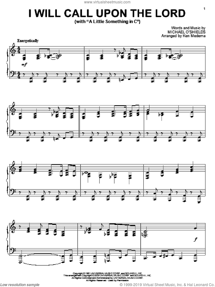 I Will Call Upon The Lord, (intermediate) sheet music for piano solo by Michael O'Shields, intermediate skill level