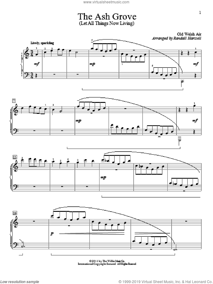 The Ash Grove sheet music for piano solo (elementary)  and Randall Hartsell, beginner piano (elementary)