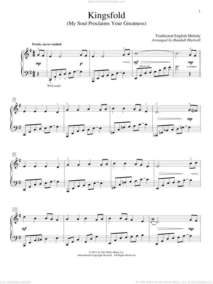 Kingsfold (My Soul Proclaims Your Greatness) sheet music for piano solo (elementary)  and Randall Hartsell, beginner piano (elementary)