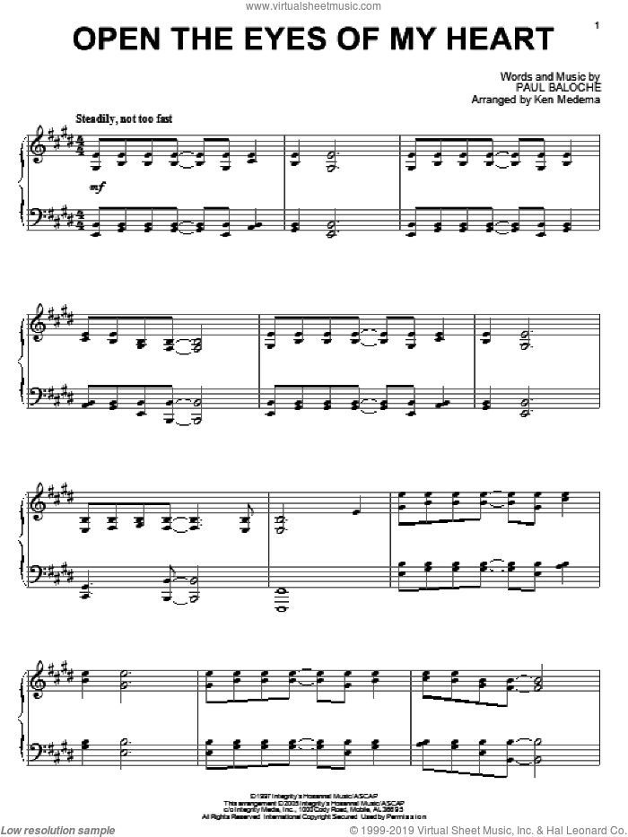 Open The Eyes Of My Heart sheet music for piano solo by Paul Baloche, Ken Medema and Sonicflood, intermediate skill level