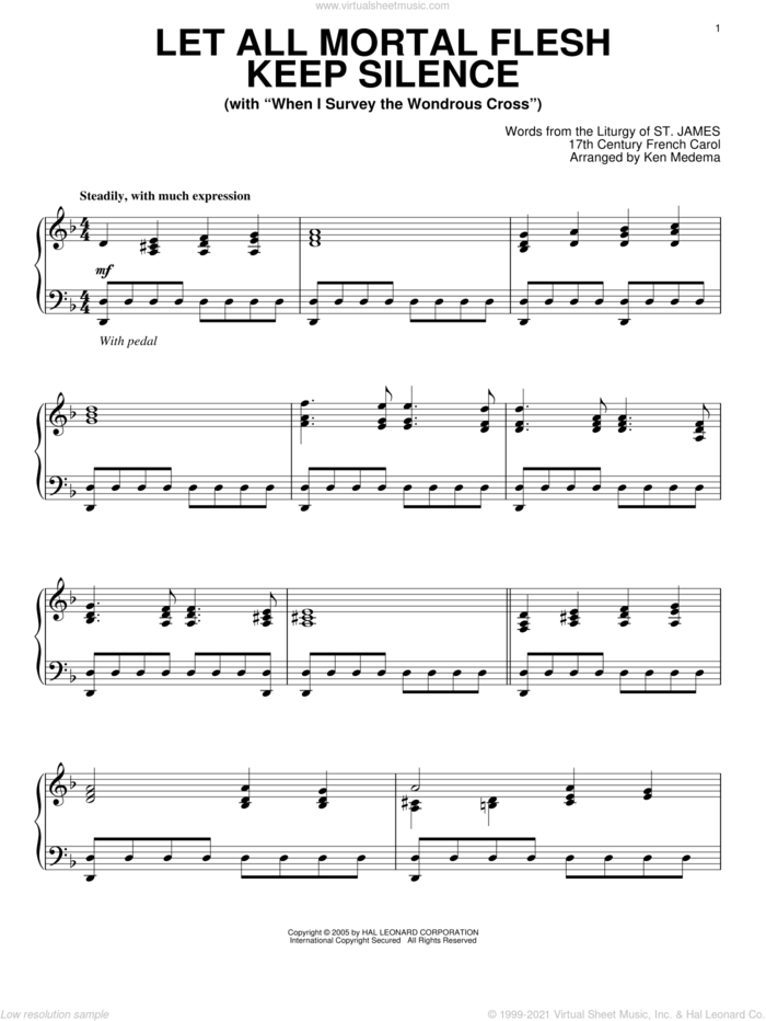 Let All Mortal Flesh Keep Silence sheet music for piano solo by Ken Medema and Miscellaneous, intermediate skill level