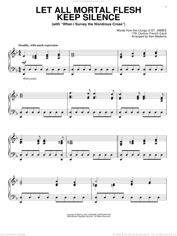 Let All Mortal Flesh Keep Silence sheet music for piano solo by Ken Medema and Miscellaneous, intermediate skill level