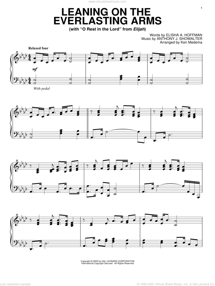 Leaning On The Everlasting Arms sheet music for piano solo by Anthony J. Showalter and Elisha A. Hoffman, intermediate skill level