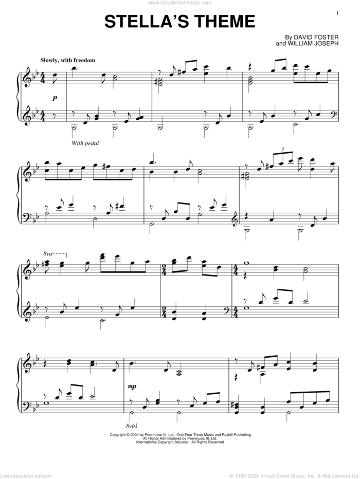 Stella's Theme sheet music for piano solo by William Joseph and David Foster, intermediate skill level
