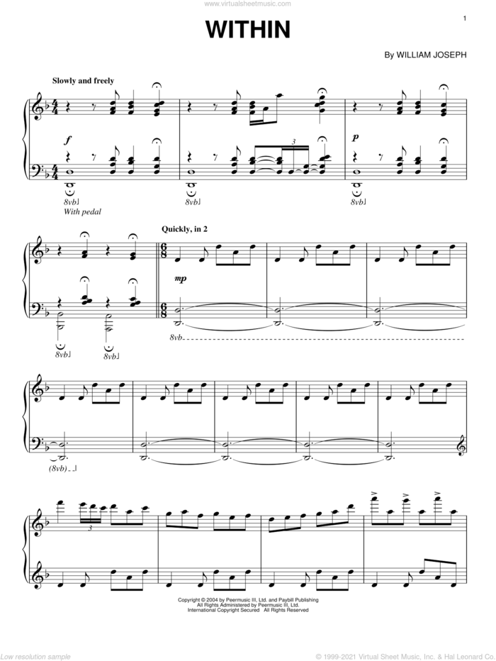 Within sheet music for piano solo by William Joseph, intermediate skill level