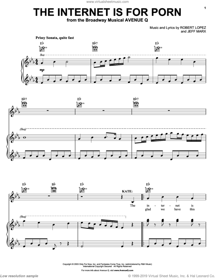 The Internet Is For Porn (from Avenue Q) sheet music for voice and piano by Avenue Q, Jeff Marx, Robert Lopez and Robert Lopez & Jeff Marx, intermediate skill level