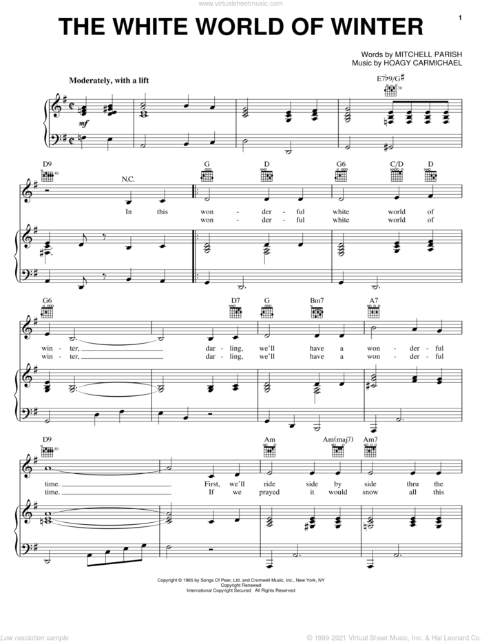 The White World Of Winter sheet music for voice, piano or guitar by Mitchell Parish and Hoagy Carmichael, intermediate skill level