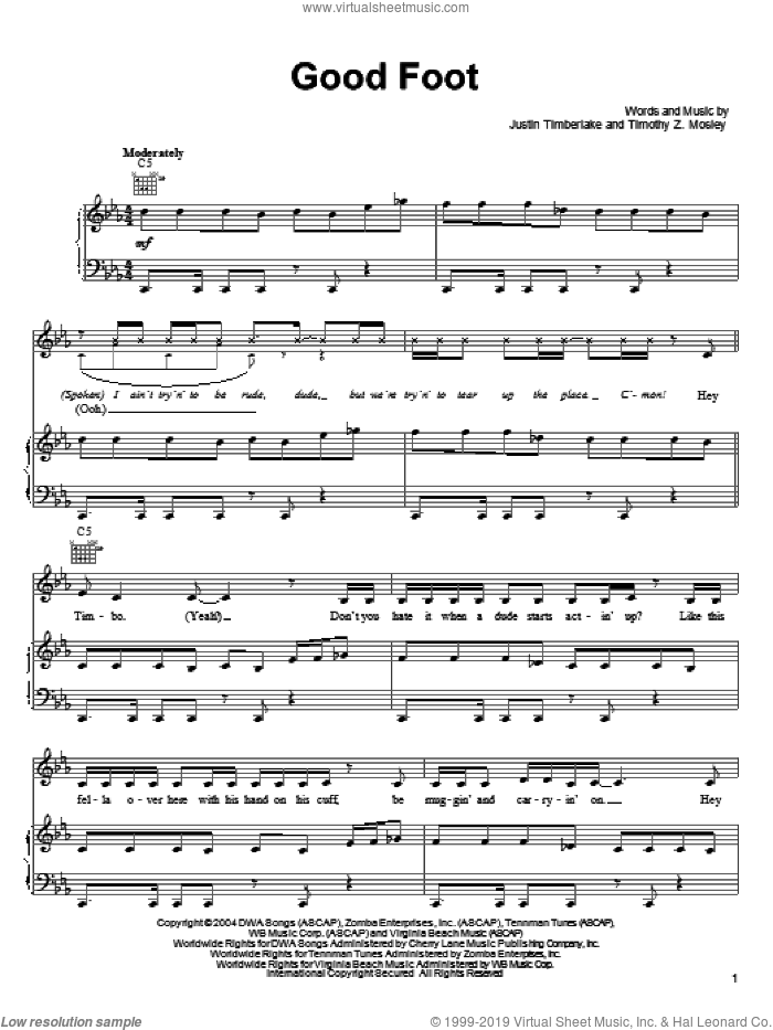 Good Foot sheet music for voice, piano or guitar by Justin Timberlake and Timbaland, Shark Tale (Movie), Justin Timberlake and Tim Mosley, intermediate skill level