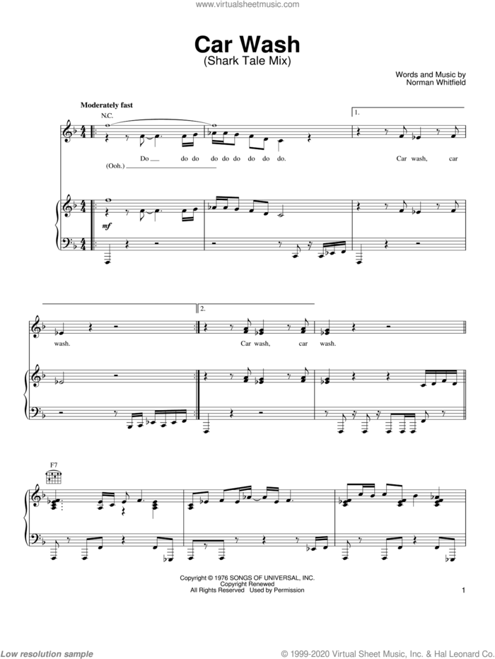 Car Wash sheet music for voice, piano or guitar by Christina Aguilera & Missy Elliott, Christina Aguilera, Missy Elliott, Rose Royce, Shark Tale (Movie) and Norman Whitfield, intermediate skill level