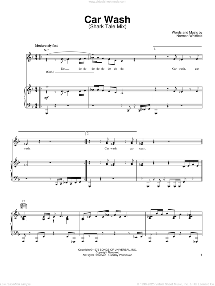 Car Wash sheet music for voice, piano or guitar by Christina Aguilera & Missy Elliott, Christina Aguilera, Missy Elliott, Rose Royce, Shark Tale (Movie) and Norman Whitfield, intermediate skill level