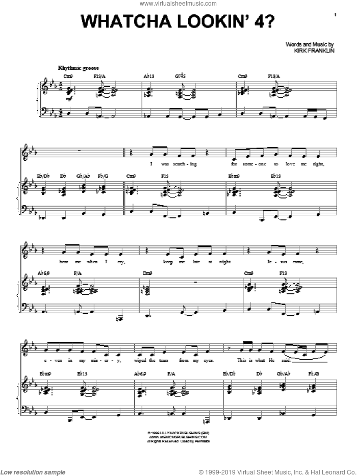 Whatcha Lookin' 4? sheet music for voice, piano or guitar by Kirk Franklin, intermediate skill level