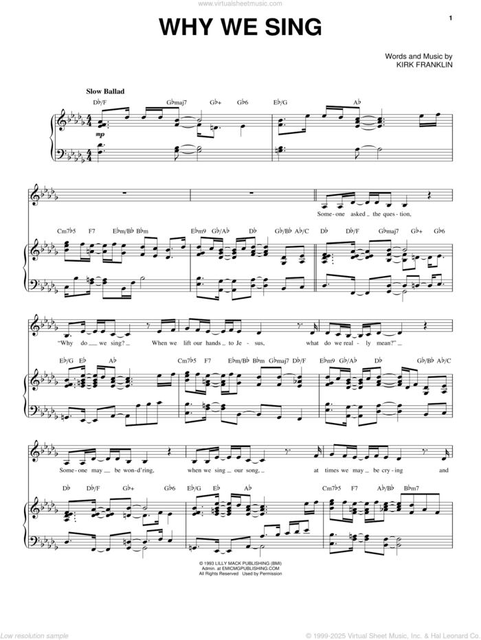 Why We Sing sheet music for voice, piano or guitar by Kirk Franklin, intermediate skill level