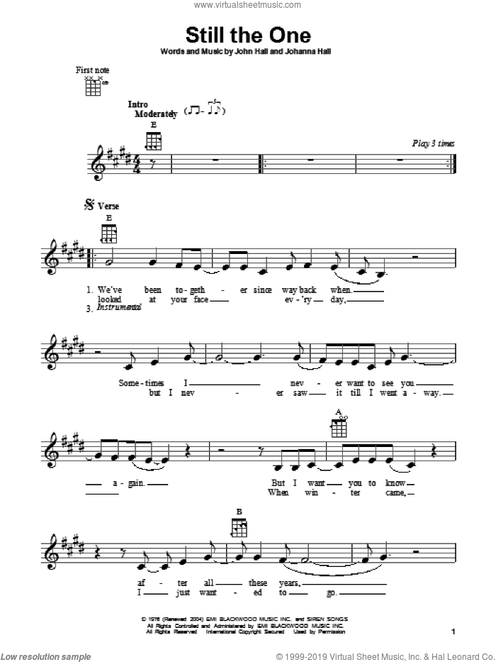 Still The One sheet music for ukulele by Orleans, Johanna Hall and John Hall, intermediate skill level