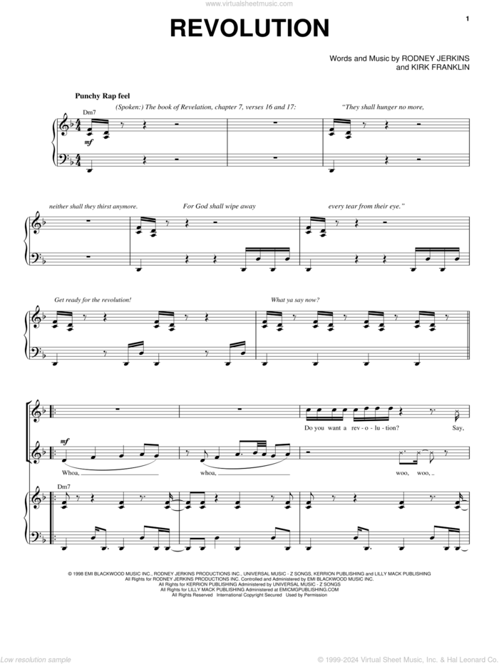 Revolution sheet music for voice, piano or guitar by Kirk Franklin and Rodney Jerkins, intermediate skill level