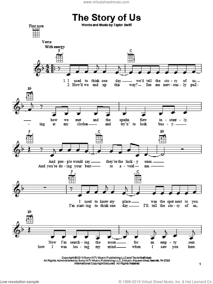 The Story Of Us sheet music for ukulele by Taylor Swift, intermediate skill level