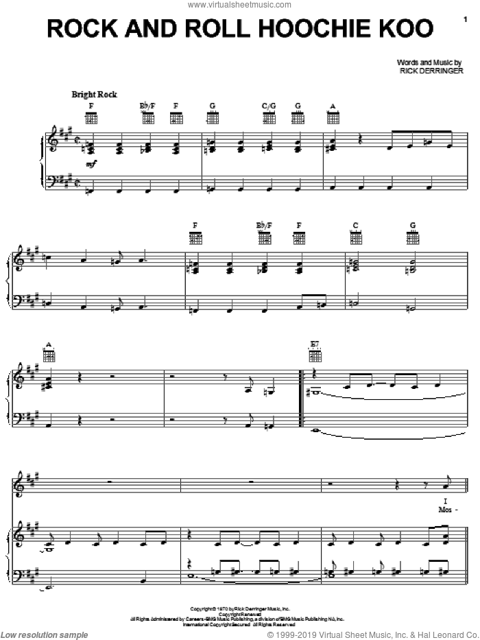 Rock And Roll Hoochie Koo sheet music for voice, piano or guitar by Rick Derringer, intermediate skill level