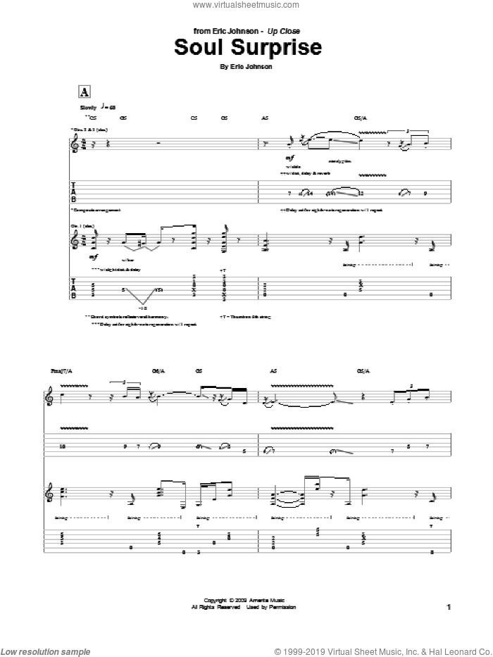 Soul Surprise sheet music for guitar (tablature) by Eric Johnson, intermediate skill level