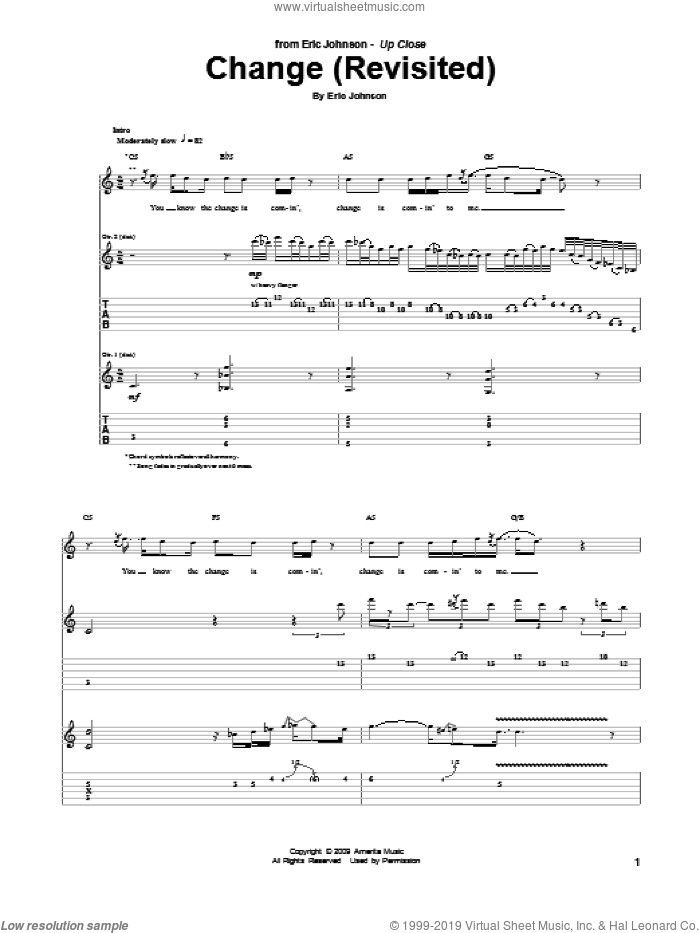 Change (Revisited) sheet music for guitar (tablature) by Eric Johnson, intermediate skill level